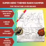 superhero theme rakhi hamper; sustainable; drawstring bag DIY activity