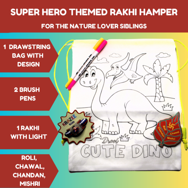 superhero theme rakhi hamper; sustainable; drawstring bag DIY activity