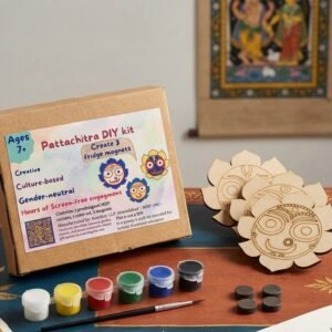 Pattachitra DIY kit- create 3 fridge magnets of Jagannathji, Subhadra and Balram
