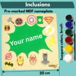 8 inch square pre-engraved superhero themed nameplate