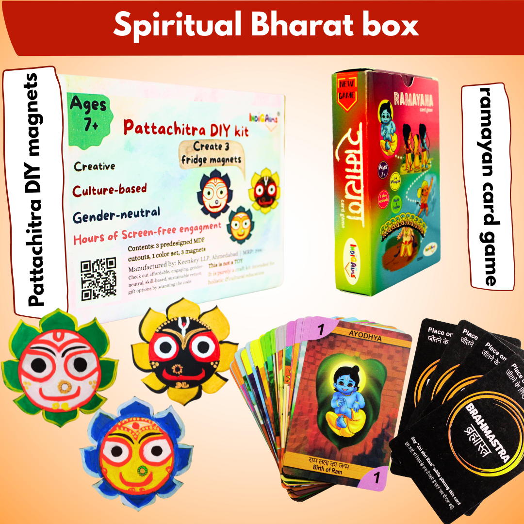 Spiritual bharat box- combo of Ramayan card game and DIY pattachitra magnet kit